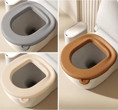 Produktbild von Toilettensitzbezüge wasserdicht, 3 Stück, grau beige braun, für WC-Sitz