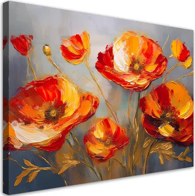 Produktbild von Leinwandbild Gemalt Mohnblumen Abstraktion 120x80 Feeby Orange bild für die wand bereit zum aufhängen