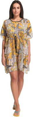 Produktbild von Sorbetto Damen Damen Strandkleid/Kaftan/Chiffonkleid als attraktive Beachwear, Gelb mit Seesternen, Einheitsgröße (S-L)