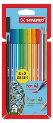 Produktbild von Stabilo Filzstifte Set 8 Stück + 2 Bleistifte