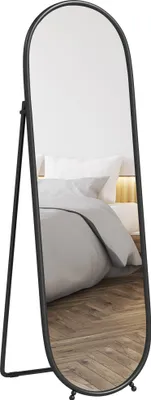 Produktbild von HOMCOM Ganzkörperspiegel 160 x 40 cm Wandspiegel mit Ständer, Metallrahmen, Schwarz