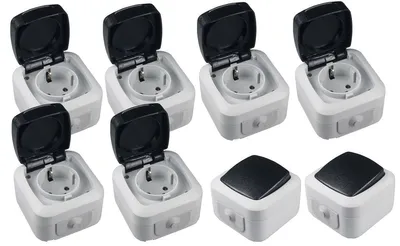 Immagine prodotto di Kit di avviamento ChiliTec a prova di umidità, 8 pezzi, IP44 250V AC/ 10/16A, incl. cornice per montaggio a parete, grigio