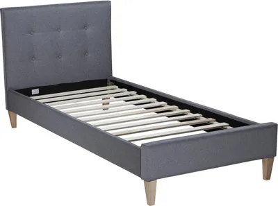 Produktbild von Homestyle4u Polsterbett Einzelbett, 90x200 cm, Grau, Webstoff, mit Lattenrost, gesteppte Nähte & Knöpfe am Kopfteil, 120 kg