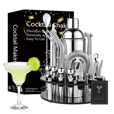 Produktbild von 30 Teiliges Cocktail Set Shaker mit Acryl Ständer ,750ML Cocktail Shaker Edelstahl Geschenkset, Cocktailshaker Cocktail Bar Set Cocktailset