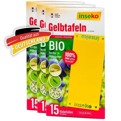 Produktbild von 45 x inseko Gelbtafeln I große Gelbsticker gegen Trauermücken UVM. I Gelbfalle 100% giftfrei - 3 Packungen (442345)