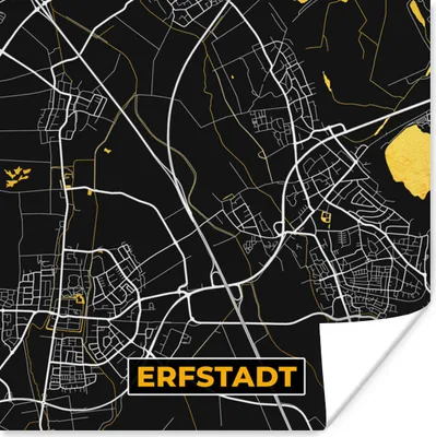 Produktbild von MuchoWow® Poster Schwarz und Gold - Stadtplan - Erfstadt - Deutschland - Karte 75x75 cm - Wand Dekoration
