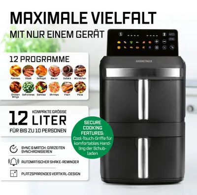 Immagine prodotto di GOURMETmaxx FryUp XL  Friggitrice ad aria calda verticale a doppia camera - 12 litri