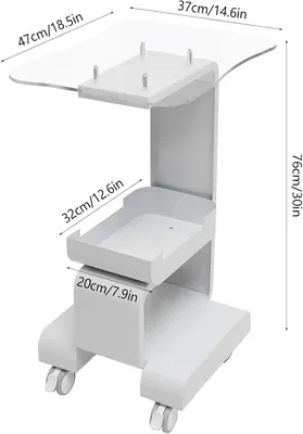 Image de Chariot LCD-SPA à 2 niveaux pour appareil de cosmétique - Chariot de salon - 4 roulettes - À assembler soi-même - Blanc