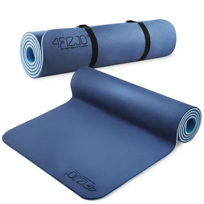 Produktbild von 4FIZJO Fitnessmatte mit Tragegurt, 180x60x1 cm, TPE-Kautschuk, Rutschfest, Marine-Blau