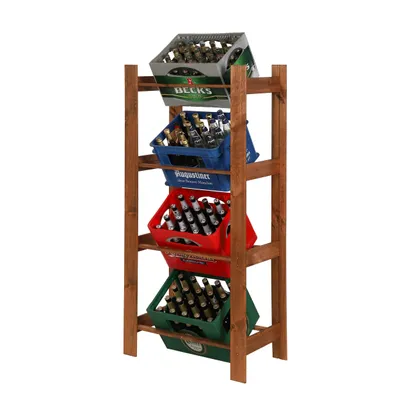 Produktbild von MODO24 Getränkekistenregal 4 Kisten, Kistenregal Holz, Getränkeregal, Kistenständer, Obstkistenregal, Kellerregal, 70x149x39 cm, Braun, RSS