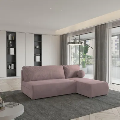 Produktbild von Masseno Ecksofa PARVELO mit Schlaffunktion L-Form, Sofa mit Bettkasten, Wohnzimmersofa, Couch, Soffa, Bettsofa, Couchgarnitur- Rosa, POSO 27 + KRONOS 27