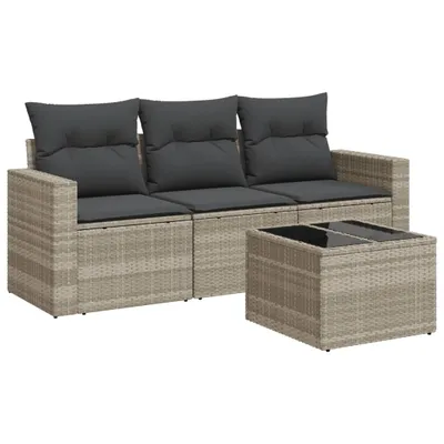 Produktbild von vidaXL 4-tlg. Garten-Sofagarnitur mit Kissen Hellgrau Poly Rattan