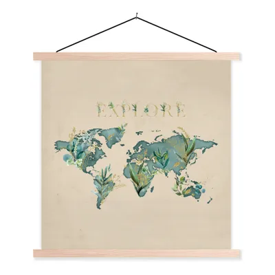Obrázek produktu pro MuchoWow® Textilní plakát - Mapa světa - Retro - Citace - 90x90cm - S hnědými lamelami