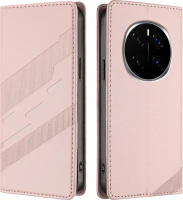 Image de Etui pour Honor Magic7 Pro, étui portefeuille en cuirPolyuréthaneavec fente pour cartes et fonction stand Rose