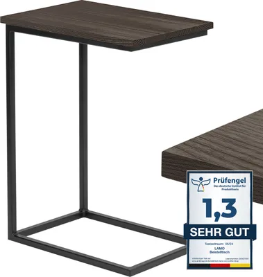 Produktbild von LAMO Manufaktur Beistelltisch | Laptoptisch | Sofatisch | mobiler Kaffeetisch | Nachttisch | 50x35x67 cm | Gestell Schwarz | 100% Echtholz Massiv Platte farbe: Schwarz