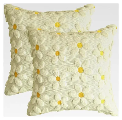 Produktbild von Beige Gänseblümchen Künstliche Pelz Jacquard Kissenbezüge 2er Set, 45x45 cm Plüsch Samt Sofakissen Zierkissenbezug Deko