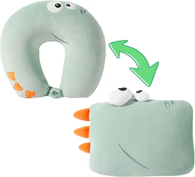Obrázok produktu pre Cestovný vankúš 2 v 1, opierka krku z pamäťovej peny, nastaviteľná, dinosaurus, na cestovanie