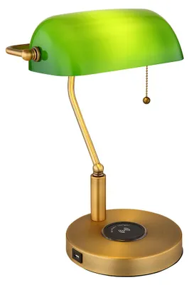 Immagine prodotto di Lampada da tavolo a LED, lampada da banchiere, ottone, vetro verde, H 36 cm