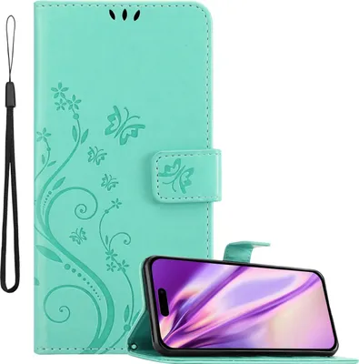 Obrázok produktu pre Cadorabo Puzdro pre Apple iPhone 14 PRO Ochranné puzdro v tyrkysovej farbe Ochranný kryt Puzdro na mobil Kvety Kvetina