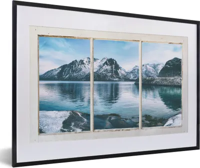 Produktbild von MuchoWow® Gerahmtes Poster Aussicht - Berge - Winter 60x40 cm - Poster mit Schwarzem Bilderrahmen Wandposter Rahmen Foto Bilder - Schlafzimmer - Plakat in Rahmen - Drucken
