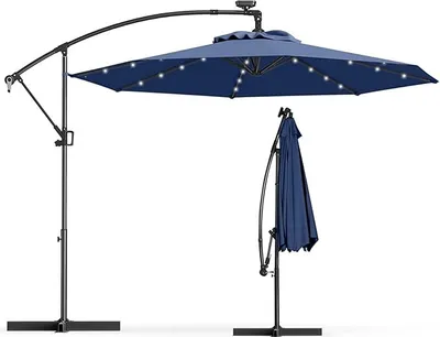 Immagine prodotto di Ombrellone KOMFOTTEU LED 300 cm x 230 cm, ombrellone da giardino con manovella, ombrellone da terrazza con base girevole a 360°, ombrellone a braccio pieghevole e inclinabile, ombrellone da mercato senza base per esterni