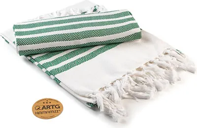 Produktbild von A&R AR053 | Hamamzz® Dalaman Towel - 100 x 180 cm - Farbe: White/Dark Green - Größe: 100 x 180 cm