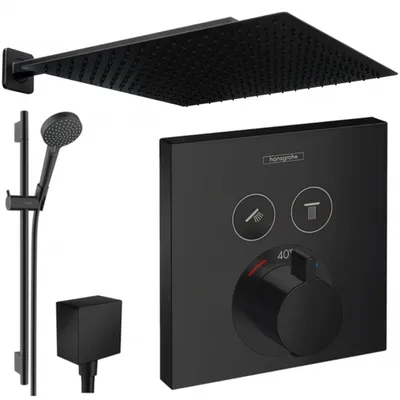 Produktbild von Hansgrohe und Jowi Unterputz Duschsystem ShowerSelect Thermostat, Schwarz, Duscharmatur mit 360mm Kopfbrause, 650mm Brausestange, OHNE iBox