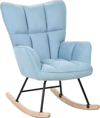 Produktbild von BELIANI Schaukelsessel Hellblau aus Stoff Gepolstert mit Armlehnen Schwarze Beine für Wohnzimmer Kinderzimmer Schlafzimmer Wohnbereich Modernes Design