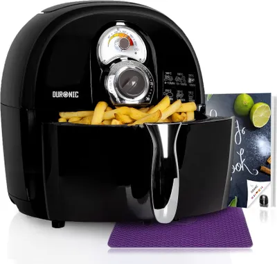 Produktbild von Duronic AF1 BK Heißluftfritteuse | Airfryer mit 2 L Volumen | Fritteuse im Retro Design | Mini Backofen bis 200°C | Einfache Reinigung | 1500 Watt