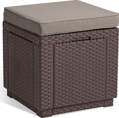 Produktbild von Allibert by Keter Hocker, Kunststoff, braun Rattanoptik, Cube mit Kissen, UV- und wetterbeständig, mit abnehmbarem Deckel und Stauraum, für innen und außen geeignet, 90 kg