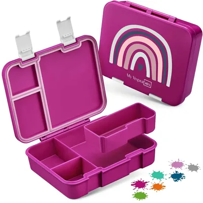 Produktbild von My Vesperbox® Brotdose für Kinder mit Fächern [JIN] - Lunchbox mit Trennfächern - Bento Box - Jausenbox - Brotzeitbox für Schule & Kindergarten - Vesperdose für Jungen & Mädchen – Lila - Regenbogen