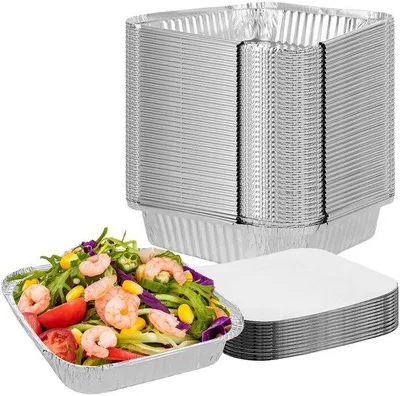 Productafbeelding van Solidchoice - 50 Stuks Aluminium Grillschalen met Deksel 1350ml