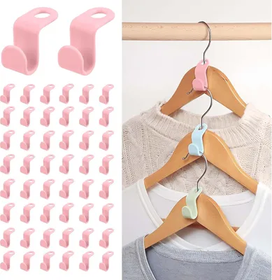 Produktbild von 100 Stück Kleiderbügel Verbindungshaken, Kleiderbügel Platzsparend, Kleiderbügel Kunststoff, Hangers Clothes Organizer, Kleiderbügel Haken für Mehr Nutzbaren Platz Im Schrank (Rosa)
