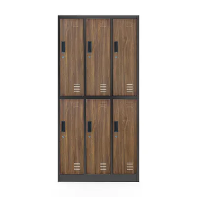 Produktbild von JAN NOWAK Szafa Metalowa Socjalna Ubraniowa 6-komorowa Pracownicza BHP 185x90 cm | Ryglowany Zamek Otwory Wentylacyjne Drążek Malowana Proszkowo | IGOR, Antracytowa/Orzech