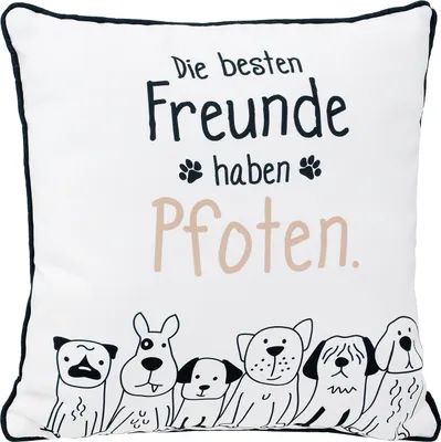 Produktbild von GILDE Kissen, quadratisch, "Hundebande", Spruch, Polyester, weiß, VE 3, L. 15 cm, B. 45 cm, H. 45 cm