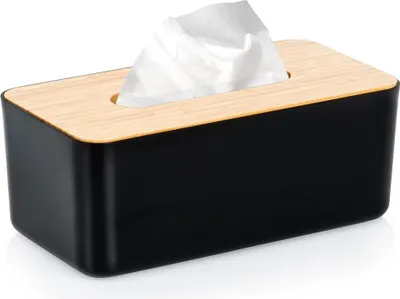 Immagine prodotto di Vilde | Scatola per fazzoletti - Nero - 24x13x9,5 cm - Igienico - Design moderno - Con coperchio in bambù