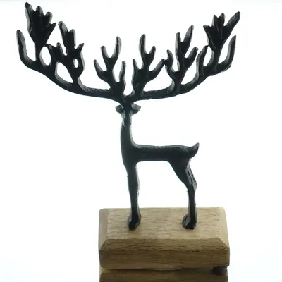 Produktbild von Weihnachtsdeko Hirsch mit Riesengeweih 22 cm - Aluminium & Mangoholz