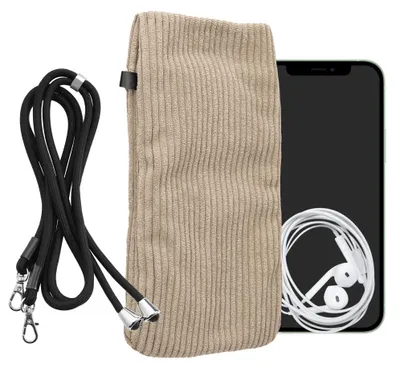 Produktbild von kwmobile Handytasche für Smartphones XXL - 7" Handy Tasche - Cord Handy Hülle Creme mit Kordel - Tasche mit Handykette 17,7 x 9 cm Innenmaße