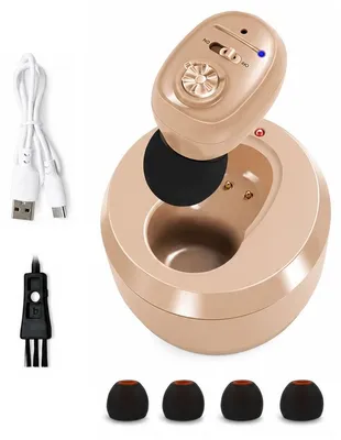 Produktbild von Hörhilfe für Senioren, wiederaufladbar, 40 Stunden Laufzeit, Geräuschreduzierung, großer Lautstärkeregler, ergonomisches Design, Beige