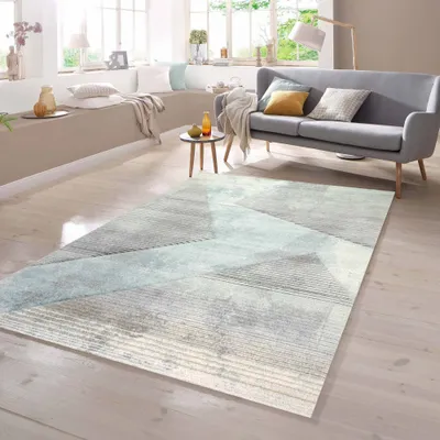 Produktbild von Teppich Muster gestreift grau blau grün schwarz Größe - 60 x 110 cm