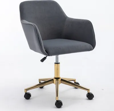 Produktbild von AIORBER Bürostuhl, Stühle, mit Samtbezug, goldene Sockel, höhenverstellbar, 360° drehbar, kratzfeste Rollen, für Büro & Studium, 58 x 58 x 86 cm