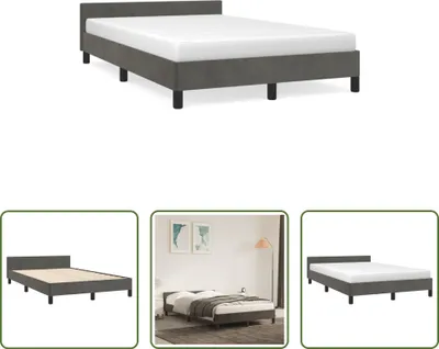 Produktbild von The Living Store Bettgestell mit Kopfteil Dunkelgrau 120x190 cm Samt