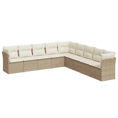 Produktbild von vidaXL 9-tlg. Garten-Sofagarnitur mit Kissen Beige Poly Rattan