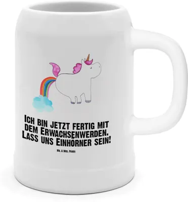 Produktbild von Mr. & Mrs. Panda Krug Einhorn Pupsen - Weiß - Geschenk, Seidel, Bier, Humpen, Regenbogen, Lustig, Freundin, Spaß, Deko, Steinbierkrug, Unicorn, Bierhumpen