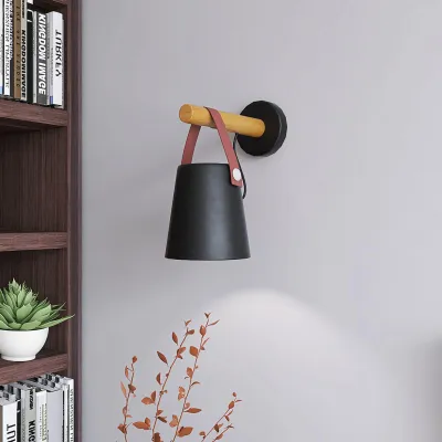 Image de Applique murale en bois, style moderne et épuré, lampe de chevet, décoration intérieure pour couloir ou table de nuit, noir