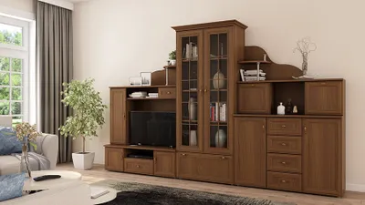 Produktbild von Meblast | Kongo Wohnwand; Kirschbaum Porto - Premium Beschläge | Möbel, Retro, Stilvoll TV-Möbel, Große Anbauwand, Schrankwand, Wohnzimmer-Set, Sonoma Eiche