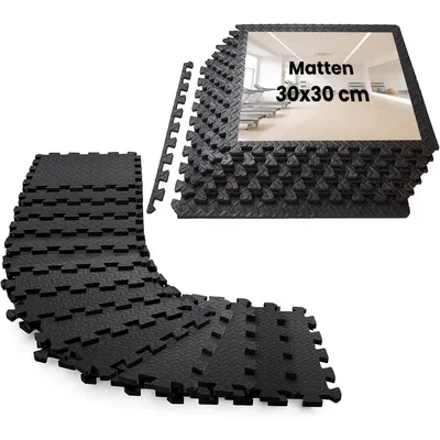 Produktbild von Bodenschutzmatte Set, 16 Tlg Puzzlematte Bodenmatte [30 x 30cm], Rutschfeste Schutzmatten Fitnessraum, EVA Fallschutzmatten, Sportmatte, Fitnessmatte