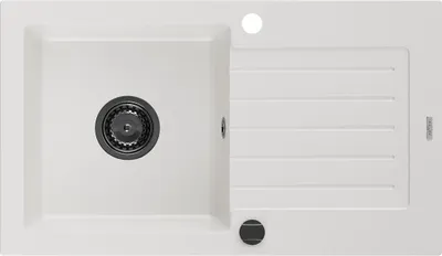 Immagine prodotto di Mexen Pablo Lavello in granito a 1 vasca con sgocciolatoio 752 x 436 mm, bianco, sifone nero - 6510751010-20-B