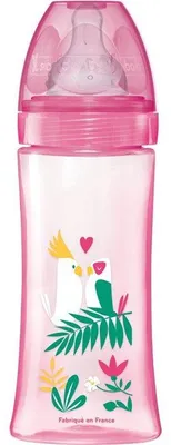 Image de Biberon anti-colique DODIE, 330 ml, tétine ronde, à partir de 6 mois, 3 vitesses, débit 3, rose