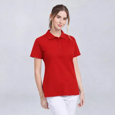 Produktbild von Damen Poloshirt, rot, Größe L : L : rot : 96% Baumwolle 4% Elasthan